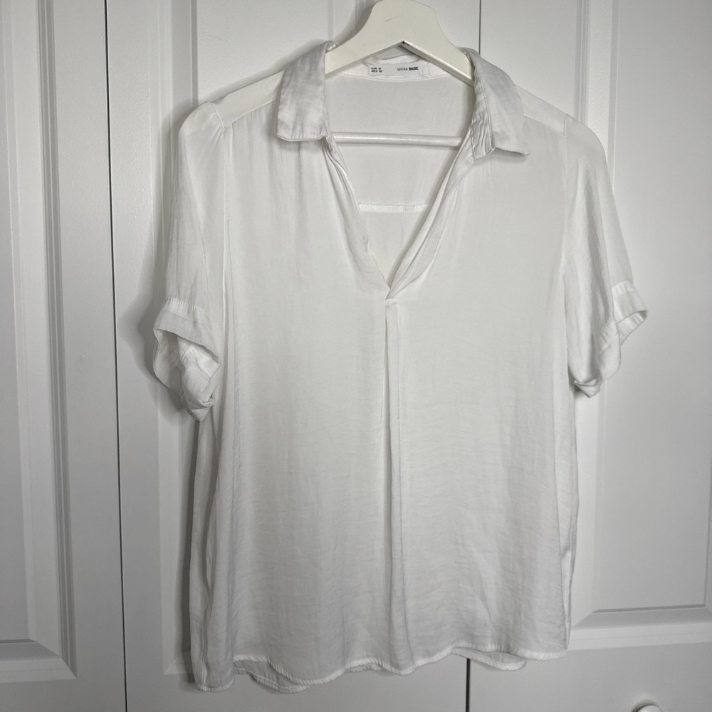 SFERA Collection Size M White Blouse Short Sleeve Polo Career Business Preppy